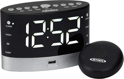 JENSEN JCR-255 .6-Watt AM/FM Dual-Alarm Digital Clock Radio with Under-Pillow Vibrator, Black