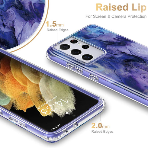 Esdot Samsung Galaxy S21 Ultra Case, Military Grade 21ft Drop Test Rugged Cover with Purple Opal Marble Design