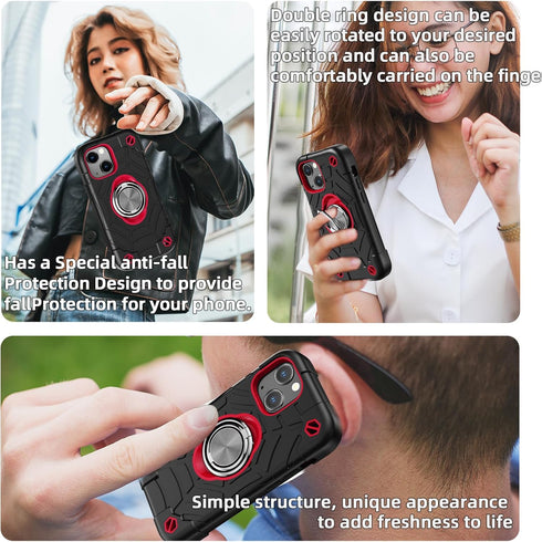 KCJ for iPhone 13 Mini/12 Mini Case 5.4 Inch with Ring Holder, 2 Pack Screen Protector + Camera Lens Protector