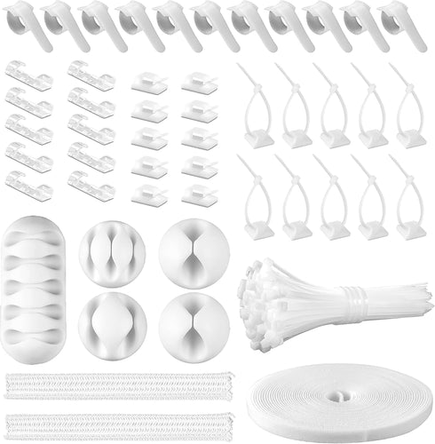 Cord Management Organizer Kit, 2 Cable Sleeves with 41 Self Adhesive Clips, 10pcs and 100 Fastening Cable Ties