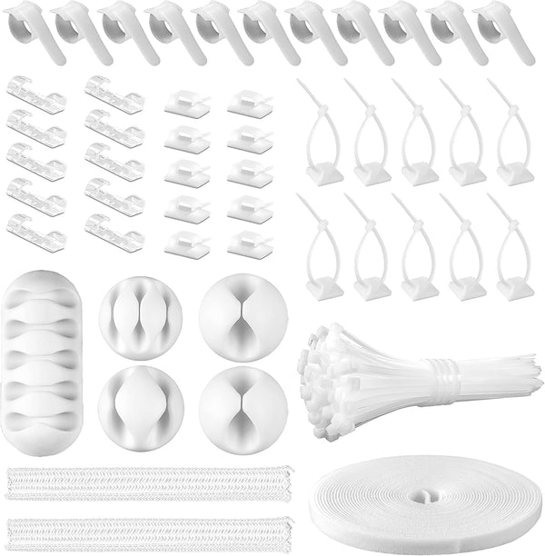 Cord Management Organizer Kit, 2 Cable Sleeves with 41 Self Adhesive Clips, 10pcs and 100 Fastening Cable Ties