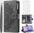 Asuwish Galaxy A15 5G Wallet Case with Tempered Glass, Wrist Strap, Mandala Flower, Credit Card Holder, Grey.