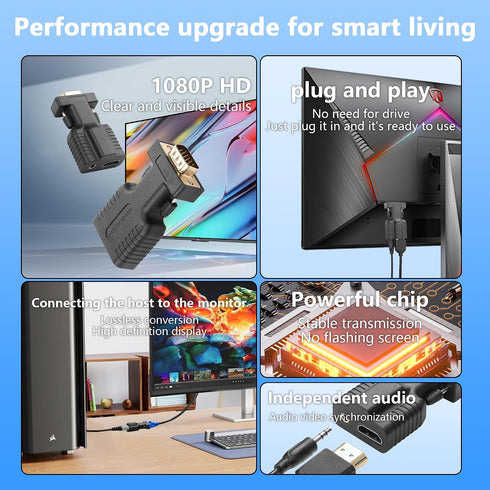 CERRXIAN 3.5mm 1080P@60Hz HDMI to VGA Adapter with Audio Jack Cable,Gold Plated HDMI to VGA Digital Video Converter