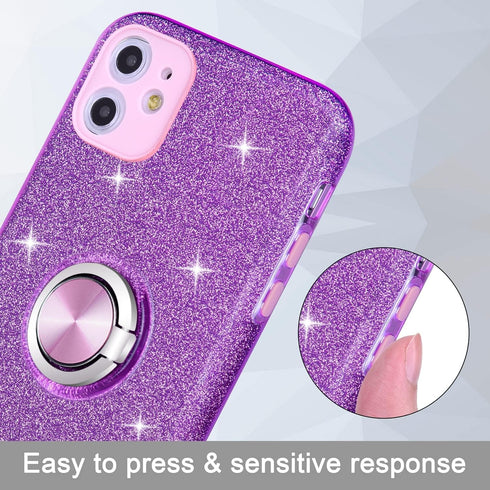Wisdompro Glitter Case for iPhone 11, Purple, with Ring Holder Kickstand for Women Girls