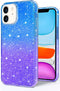 JJGoo iPhone 11 Case, Blue & Purple Gradient Clear Glitter Sparkle Shock Absorption Protective Phone Case for Women