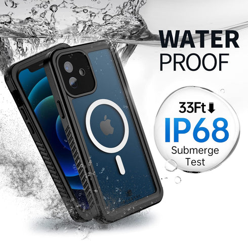BEASTEK for iPhone 12 Waterproof Case, FSN Series IP68 Magnetic Shockproof Case with Built-in Screen Protector and MagSafe Protective Cover, iPhone 12 6.1 inch (Black)