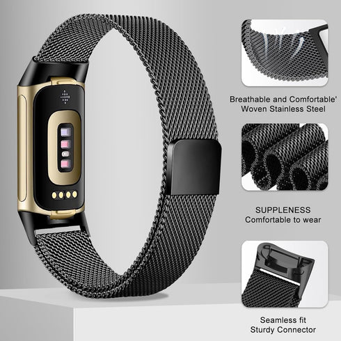 surundo Compatible with Fitbit Charge 6/Charge 5 Bands, Metal Mesh Milanese Loop Adjustable Strap for Fitness Trackers