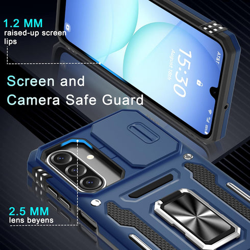 DEERLAMN A17 5G (1 Pack), Case for Samsung Galaxy with Slide Camera Cover+Screen Protector Rotated Ring Kickstand