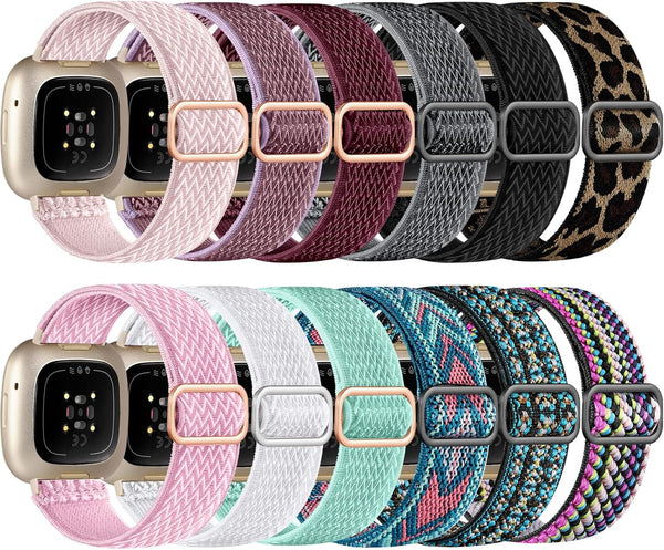 GEAK 12 Pack Elastic Nylon Band for Fitbit Versa 3/Fitbit Versa 4/Sense, Breathable Sport Strap