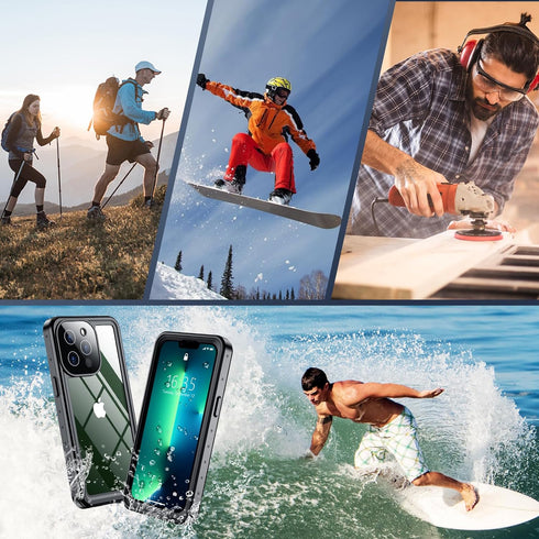 SPIDERCASE iPhone 13 Pro Case, Waterproof with Built-in Lens & Screen Protector, Heavy Duty Protection, Black/Clear