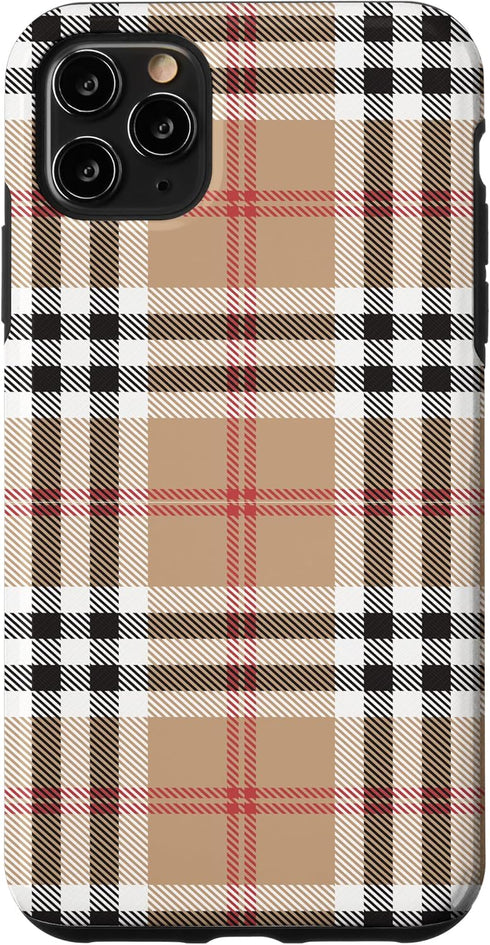 iPhone 11 Pro Max Protective Case by Plaid Check Pattern Co., Heavy Duty Black and White Checkered Tartan Design