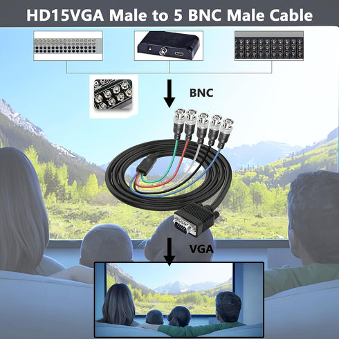 Cable,HD15 5 Cable-1.5M MAYWILLA VGA to BNC Adapter VGA Male to BNC Male RGBHV Coaxial High Resolution Monitor Breakout