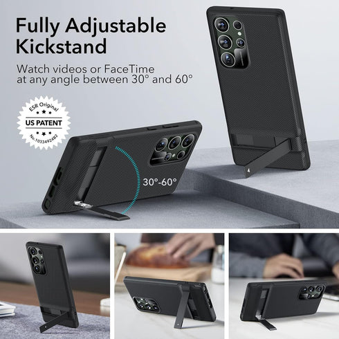 ESR Galaxy S23 Ultra Case - Slim, Military-Grade Protection, 3 Stand Modes, Boost Kickstand, Black Cover.