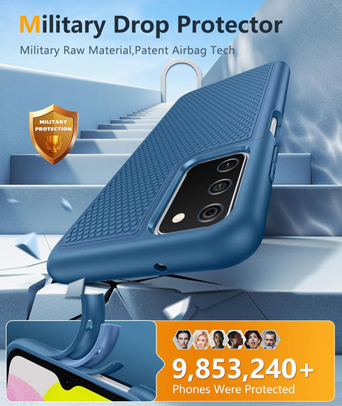 BNIUT Dual Layer Shockproof Case for Samsung Galaxy A03s, Rugged Heavy Duty Cell Phone Cover - Blue Navy