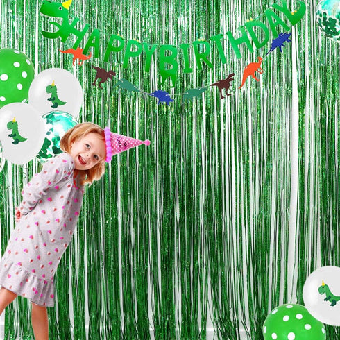 Iridescent Foil Fringe Curtains for Rainforest Jungle Theme Party Supplies, 2 Packs (W) 3.28*(H) 6.56 Ft