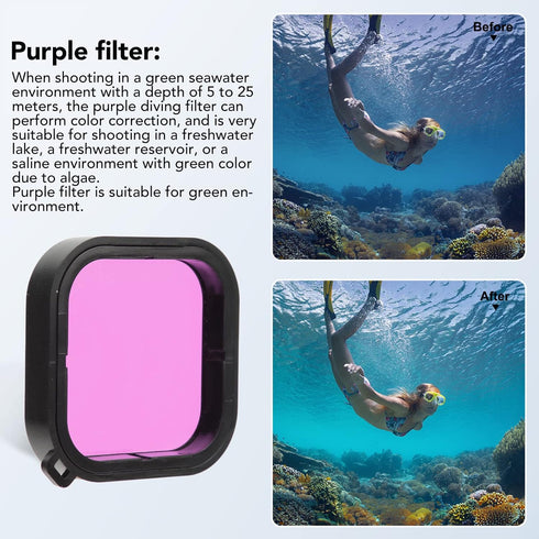 Underwater Camera Dive Filters for Gopro for 10 11 Black, Dive Filters with Waterproof Housing Case and Lanyard for Various Underwater Video and Photography Conditions ()