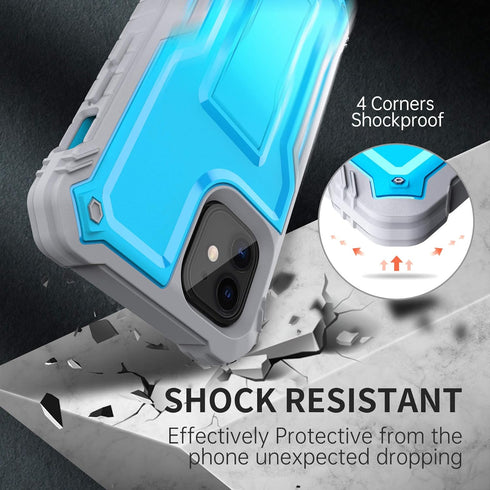 FITO iPhone 11 Case - Dual Layer Shockproof Heavy Duty with Screen Protector, Built-in Kickstand for iPhone 11/XR (Blue)