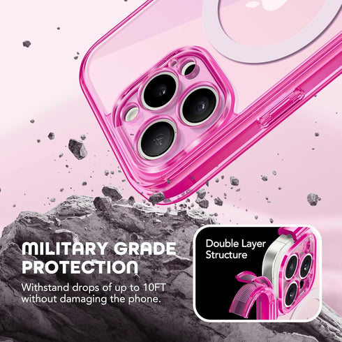 TIESZEN iPhone 15 Pro Max Case - Bright Pink, Dustproof, MagSafe Compatible, 9H Tempered Glass & Privacy Screen