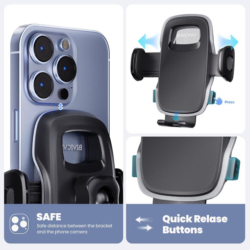 Car Phone Holder for Dashboard & Windshield, 360° Adjustable Suction Cup Holder for 4.8-7" Smartphones, Bumpy Roads
