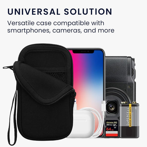 Neoprene Phone Pouch Size M - kwmobile 5.5" Universal Cell Sleeve Mobile Bag with Zipper, Wrist Strap - Black