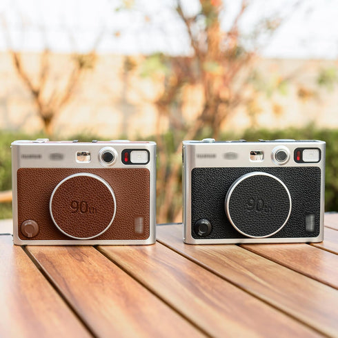 JJC Retro Leather Lens Cap for Fujifilm Instax Mini EVO, Brown Aluminum Anti-Dust Anti-Scratches Lightweight Camera