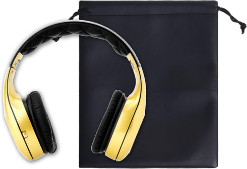 BCP 3pcs 7.5x9 Black Color PU Leather Double Drawstring Protection Headphone Pouch Bag