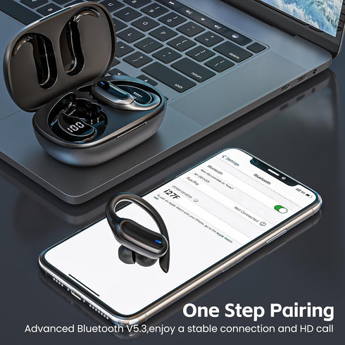 IPX7 TRAUSI Bluetooth Headphones, True Wireless Earbuds with Water Resistant, Noise Cancelling Mic, Type-C Fast