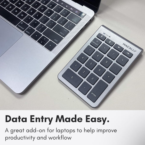 Macally Bluetooth Number Pad for Laptop - Wireless 22 Key Numeric Keypad for Data Entry, Compatible with MacBook, iPad