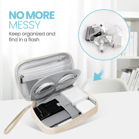 Electronics Travel Organizer, Portable Waterproof Storage Bag for Small Charging Cords, Charger, SD Cards, Beige