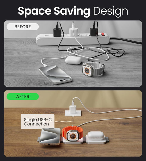 InfinaCore T3 Tri-Charge Wireless Charging Pad - 3-in-1 Station for iPhone, AirPods & Watch - Fast Charging Up to 25W,