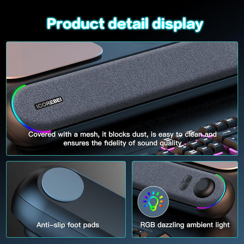 ICOREBEI 5.3, Desktop Computer Speakers, Stereo Soundbar, Bluetooth USB/USB-C Power and Audio Transmission