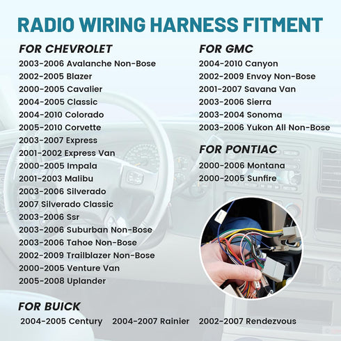 2003-2006 NuIth Stereo Wiring Harness W/Factory Antenna Plug to Aftermarket Radio Connector Kit for Chevy