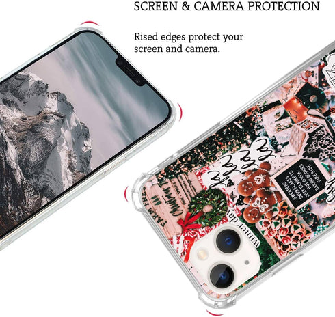 Retro Aesthetic Christmas Holiday Collage Case for iPhone 13, Gingerbread and Tree Pattern, Unique TPU Bumper Cover for