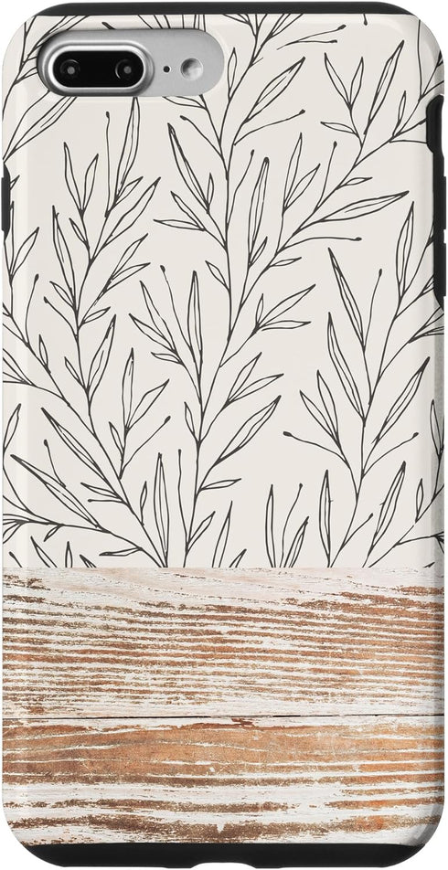 iPhone 7 Plus/8 Plus Boho Rustic Botanical Leaf Pattern Vintage Case (Beige)