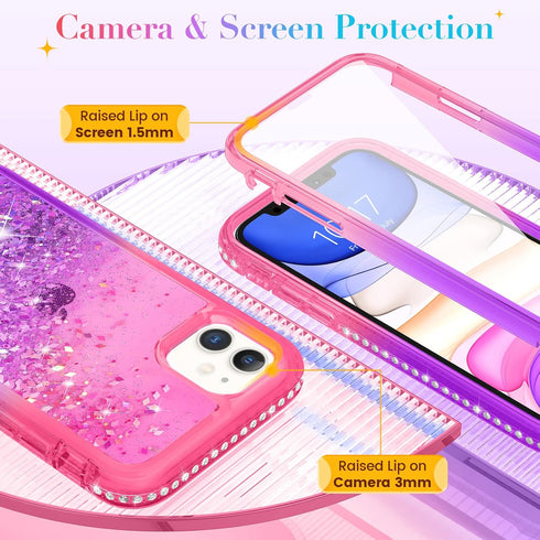 Ruky for iPhone 11 Glitter Case with Built-in Screen Protector, Full Body Rugged Liquid Cover, Shockproof Protective