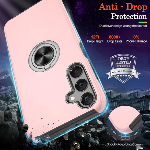 Samsung Galaxy A15 5G Case with 2 Screen Protectors, 360° Magnetic Ring Holder Kickstand Phone Case (Pink)