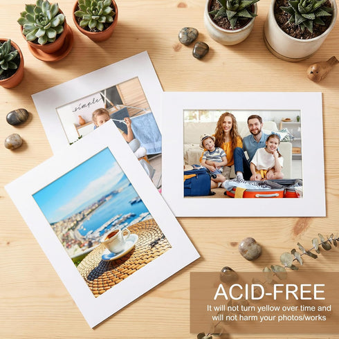 15 Pack 8.5x11 6x8 White Picture Mats, Frame Mattes for Pictures Photo Frame Mat Core Bevel Cut Mat Board Show Kit