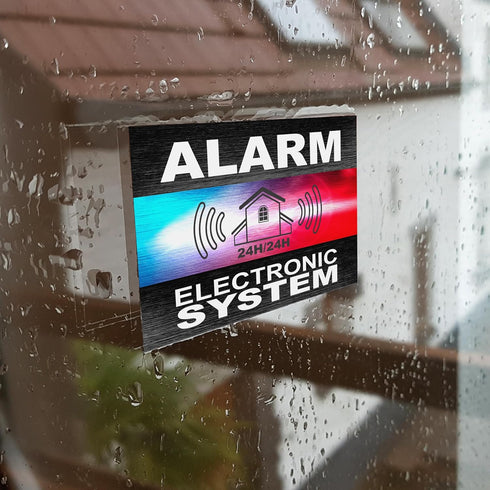 Alarm Deterrent Stickers - System Electronic Police Beacon - Pack of 12, Dimensions 8.5 x 5.5 cm