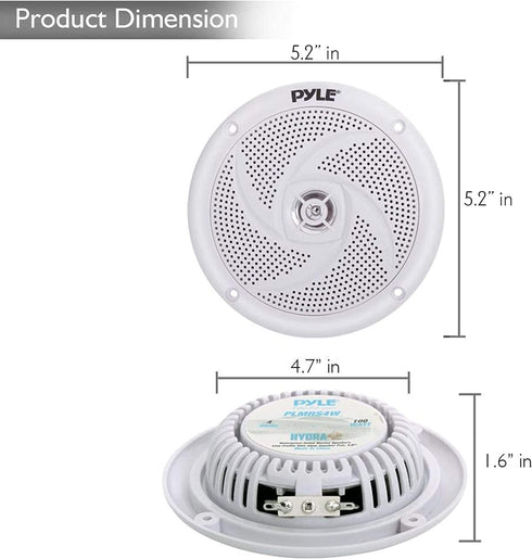 Pyle Marine Speakers - 4 Inch 2 Way Waterproof Outdoor Audio Stereo Sound System, 100 Watt Power, 1 Pair, White