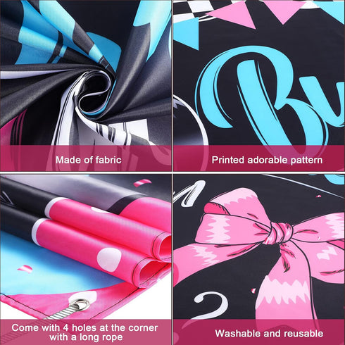 Burnouts or Bows Gender Reveal Decoration, Backdrop Party Supplies, Blue or Pink Baby Shower Banner, 72.8 x 43.3 Inch