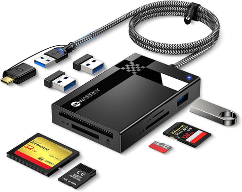 Warrky SD Card Reader 7 in 1, [Dual Connector USB3.0/USB C, 2.5FT Nylon