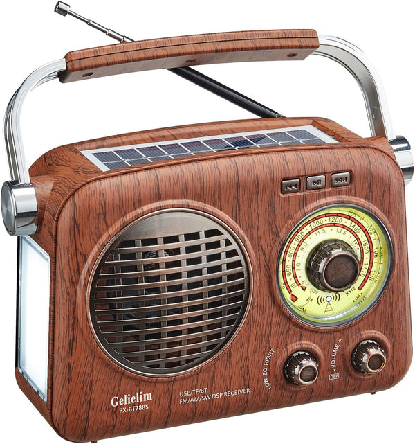 Gelielim Portable AM FM Shortwave Radio, Vintage Bluetooth Speaker with Rechargeable Battery, Small Gifts