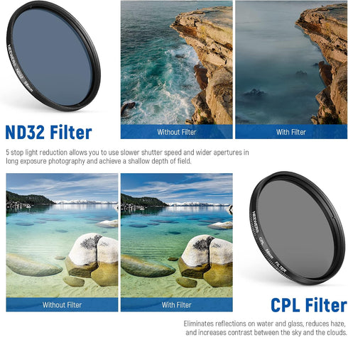 NEEWER 58mm Lens Filter Kit with Mobile Phone Lens Clip, CPL, ND32, 6 Point Star Filter, 4 Graduated Filters for iPhone