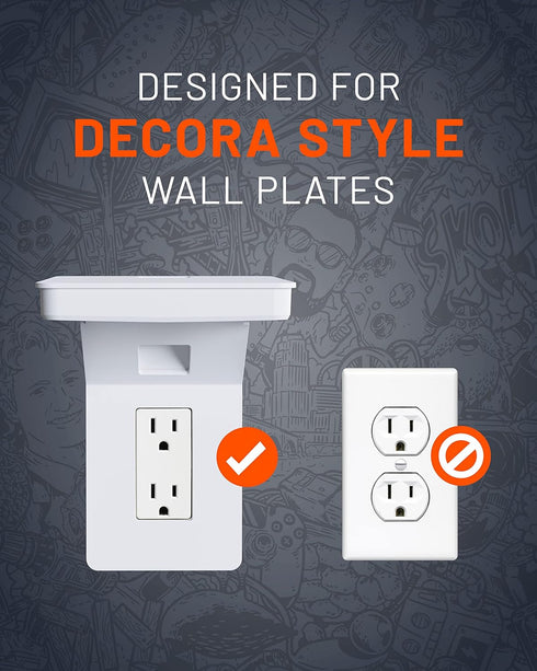 ECHOGEAR Outlet Shelf for Decora/GFCI Outlets - Next-Gen Design with Built-in Cord Storage for Bulky Plugs