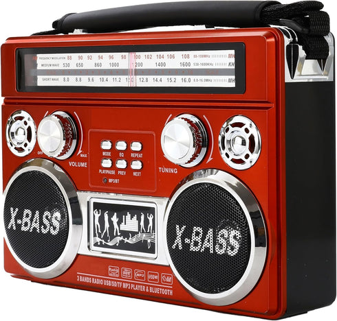 Supersonic SC-1097BT Portable 3 Band Radio with Bluetooth, MP3 Playback, Flashlight, High Sensitivity, Long-Lasting