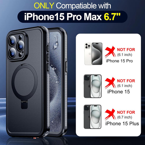 Ultra Magnetic for iPhone 15 Pro Max Waterproof Case with Sturdy Stand, Built-in Screen & Lens Protector [IP68