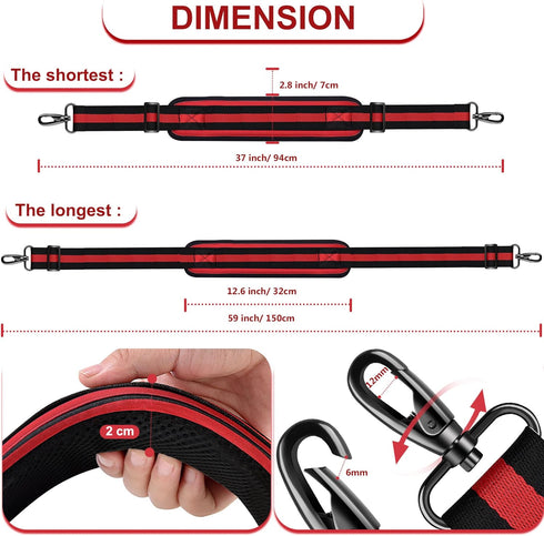 ZINZ Shoulder Strap 59 Inch Universal Bag Strap with Ultra-Thick Fixed Breathable Pad Adjustable Heavy-Duty Shoulder Strap for Laptop Bag Crossbody Gym Bag Camera Bag and More - Stripe-BRB