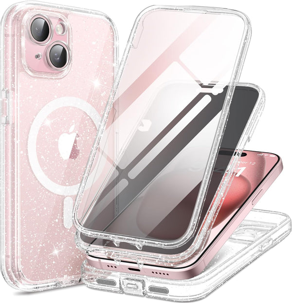 TIESZEN Magnetic iPhone 15 Plus Case: Dustproof, MagSafe compatible, with privacy screen, 9H tempered glass, and
