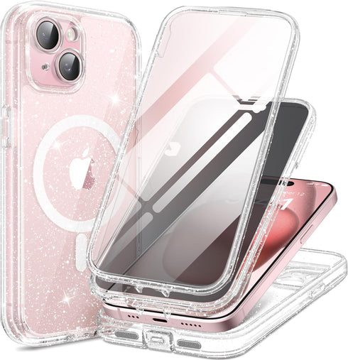 TIESZEN Magnetic Case for iPhone 15, Built-in 9H HD Tempered Glass Screen Protector, Dustproof Design