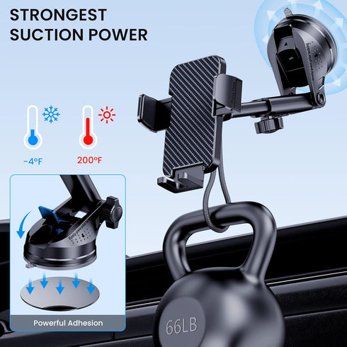 Phone Holder Car with Military-Grade Suction, Universal Phone Holder, Thick Case Friendly Dashboard Air Vent Windshield